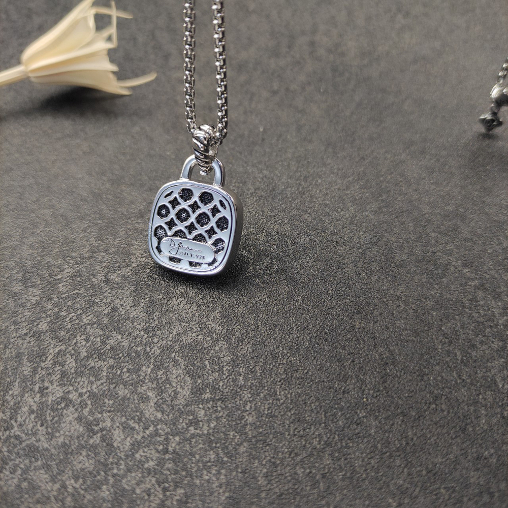 David Yurman Silver Square Diamond Necklace - Picture 5 of 8